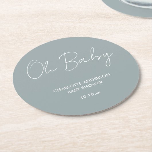 Baby shower script modern dusty blue elegant ronde kartonnen onderzetter (Gebogen)