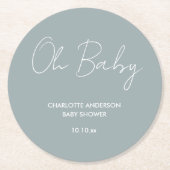 Baby shower script modern dusty blue elegant ronde kartonnen onderzetter (Voorkant)