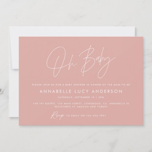 Baby shower script modern elegant foto roos roze kaart (Voorkant)