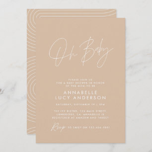 Baby shower script modern elegant natuurlijk beige kaart