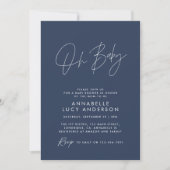 Baby shower script modern elegant navy blue kaart (Voorkant)