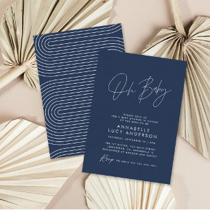 Baby shower script modern elegant navy blue kaart