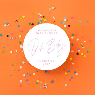 Baby shower script modern girale roze elegant ronde sticker