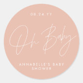 Baby shower script modern girly blush roze elegant ronde sticker (Voorkant)