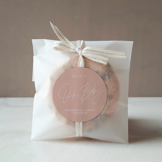 Baby shower script modern girly blush roze elegant ronde sticker