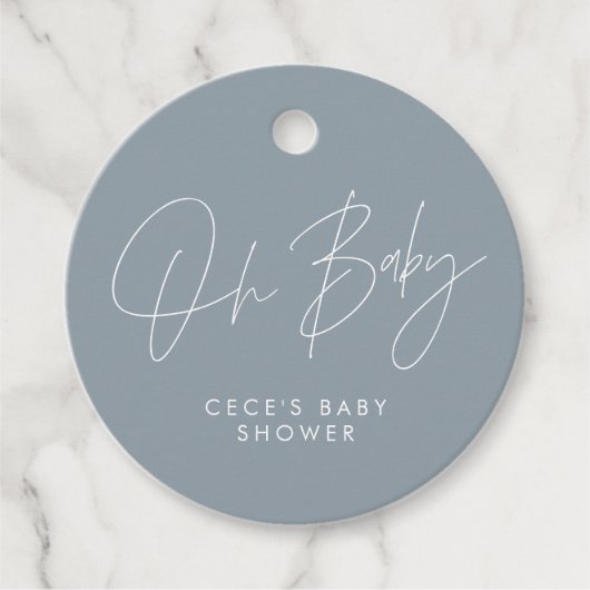 Baby shower script modern girly dusty blue bedankjes labels (Voorkant)