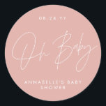Baby shower script modern girly roos roze elegant ronde sticker<br><div class="desc">Het manuscript van het baby shower moderne gedurfde hedendaagse baby roze elegante partijontwerp.</div>