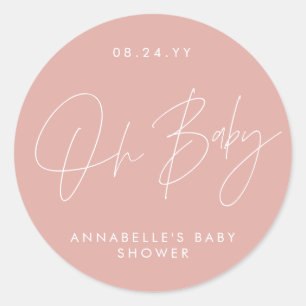 Baby shower script modern girly roos roze elegant ronde sticker