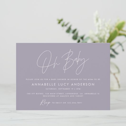 Baby shower script modern lila paars boho kaart (Staand voorkant)