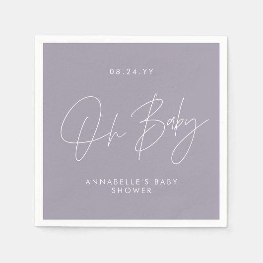 Baby shower script modern lila paars elegant servet (Voorkant)