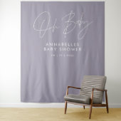 Baby shower script modern lila paars elegant wandkleed (In situ)