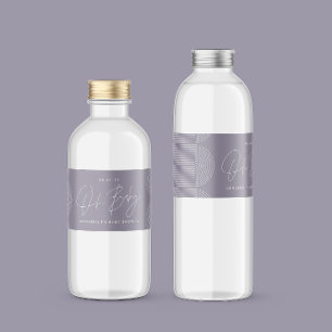 Baby shower script modern lila paars elegant waterfles etiket