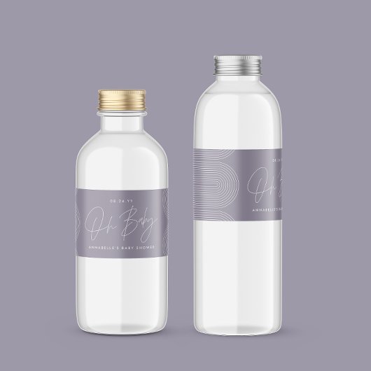 Baby shower script modern lila paars elegant waterfles etiket