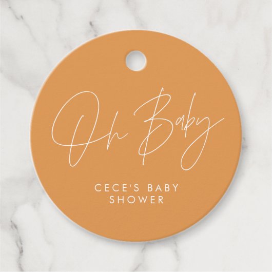 Baby shower script modern meisje oranje elegant bedankjes labels (Voorkant)