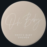 Baby shower Script Modern Minimal Cerise Roze Ronde Button 6,0 Cm<br><div class="desc">Baby shower script modern licht girly cerise roze en wit elegant party decor kleding knopontwerp. Ideaal hedendaags minimal baby shower party design.</div>