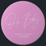 Baby shower Script Modern Minimal Cerise Roze Ronde Button 6,0 Cm<br><div class="desc">Baby shower script modern licht girly cerise roze en wit elegant party decor kleding knopontwerp. Ideaal hedendaags minimal baby shower party design.</div>