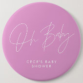 Baby shower Script Modern Minimal Cerise Roze Ronde Button 6,0 Cm (Voorkant)