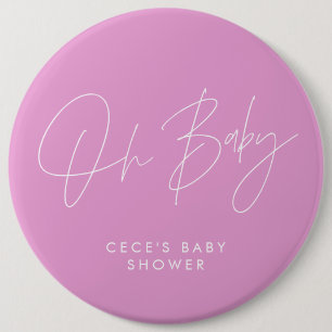 Baby shower Script Modern Minimal Cerise Roze Ronde Button 6,0 Cm