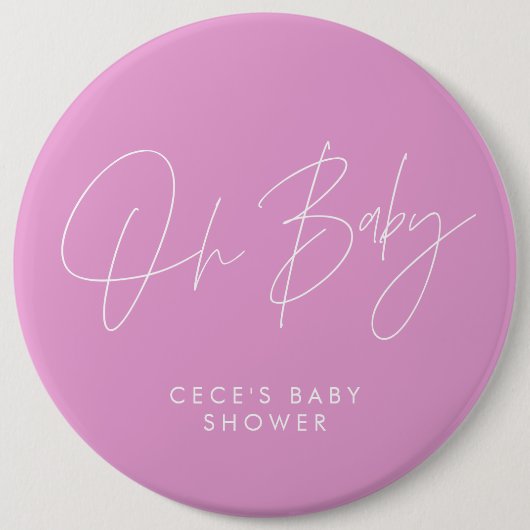 Baby shower Script Modern Minimal Cerise Roze Ronde Button 6,0 Cm (Voorkant)