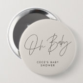 Baby shower script modern minimal natural cream ronde button 4,0 cm (Voorkant /achterkant)