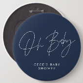 Baby shower Script Modern Minimal Navy Blue Ronde Button 6,0 Cm (Voorkant /achterkant)