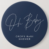 Baby shower Script Modern Minimal Navy Blue Ronde Button 6,0 Cm (Voorkant)