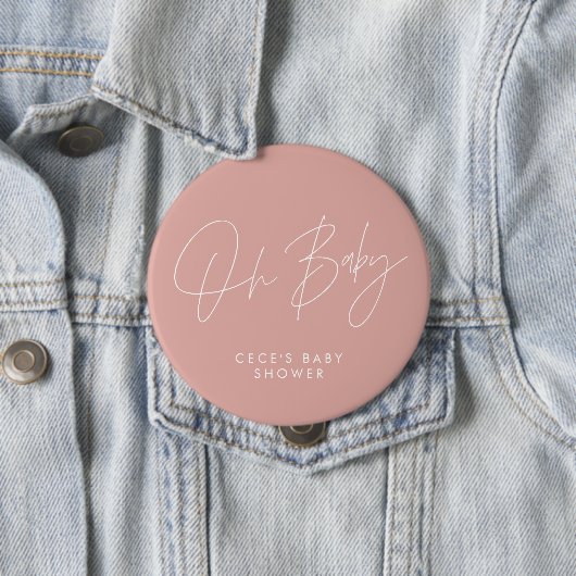 Baby shower script modern minimal roos roze ronde button 4,0 cm (In situ)