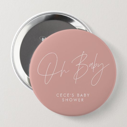 Baby shower script modern minimal roos roze ronde button 4,0 cm (Voorkant /achterkant)