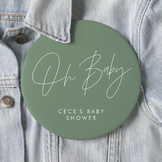 Baby shower script modern minimal sage groen ronde button 6,0 cm (In situ)
