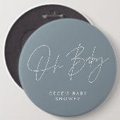 Baby shower script modern minimal stoffig blauw ronde button 6,0 cm (Voorkant /achterkant)