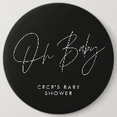 Baby shower script modern minimal zwart-wit ronde button 6,0 cm (Voorkant)