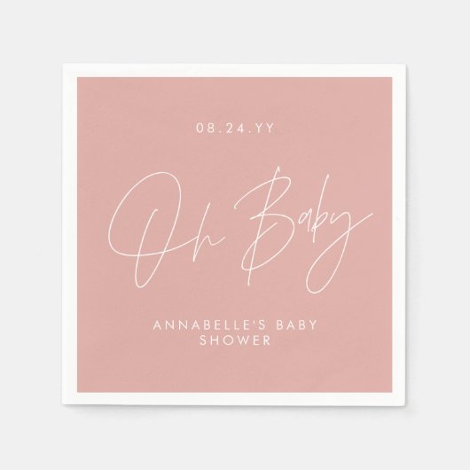 Baby shower script modern roos roze elegant servet (Voorkant)