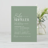 Baby shower script modern sage green elegant invit kaart (Staand voorkant)