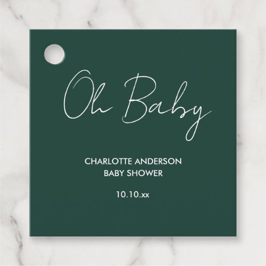 Baby shower script modern smaragdgroen elegant bedankjes labels (Voorkant)