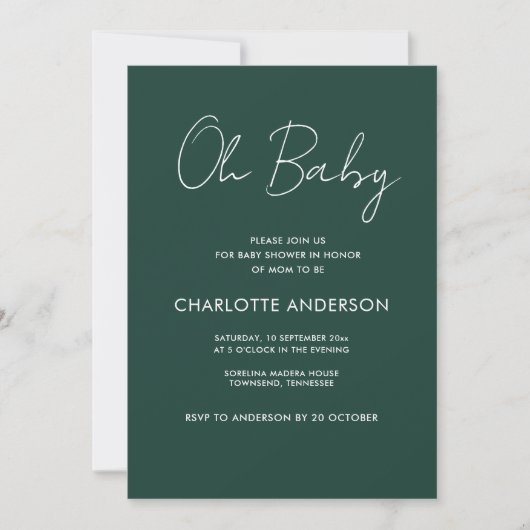 Baby shower script modern smaragdgroen elegant kaart (Voorkant)