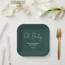Baby shower script modern smaragdgroen elegant papieren bordje
