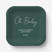 Baby shower script modern smaragdgroen elegant papieren bordje (Voorkant)
