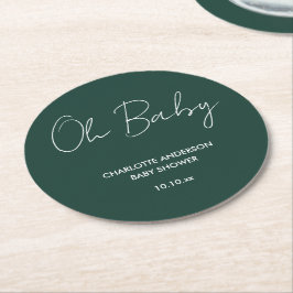 Baby shower script modern smaragdgroen elegant ronde kartonnen onderzetter