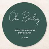 Baby shower script modern smaragdgroen elegant ronde kartonnen onderzetter (Voorkant)