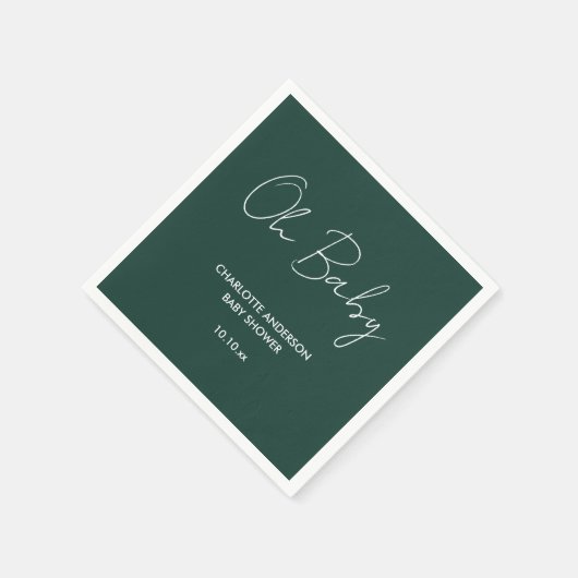 Baby shower script modern smaragdgroen elegant servet (Hoek)