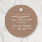 Baby shower script modern tan brown elegant bedankjes labels (Achterkant)