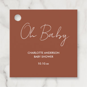 Baby shower script modern terracotta bruin elegant bedankjes labels