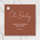 Baby shower script modern terracotta bruin elegant bedankjes labels (Voorkant)