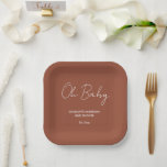 Baby shower script modern terracotta bruin elegant papieren bordje<br><div class="desc">Baby shower script modern terracotta bruin elegant feestontwerp. Ideaal genderneutraal ontwerp. Perfecte coördinerende baby shower,  herfst,  herfst,  winterontwerp.</div>