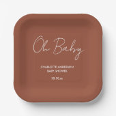 Baby shower script modern terracotta bruin elegant papieren bordje (Voorkant)