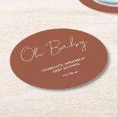 Baby shower script modern terracotta bruin elegant ronde kartonnen onderzetter (Gebogen)
