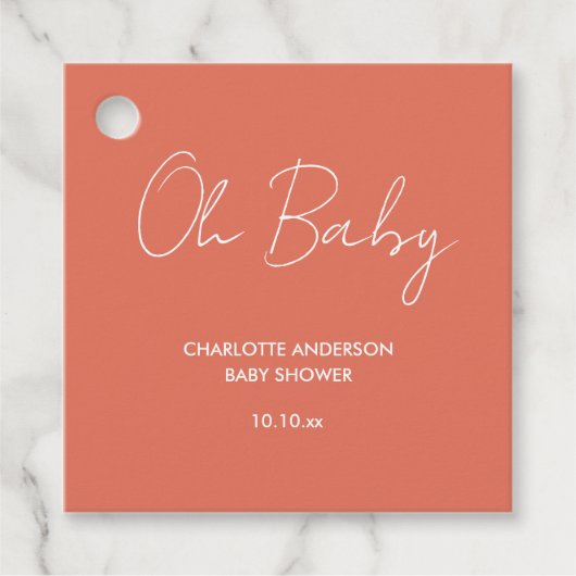 Baby shower script modern terracotta elegant bedankjes labels (Voorkant)