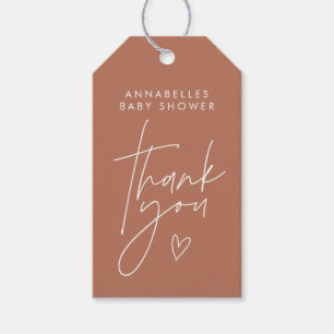 Baby shower script modern terracotta elegant cadeaulabel