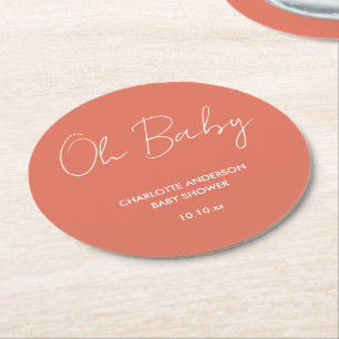 Baby shower script modern terracotta elegant ronde kartonnen onderzetter