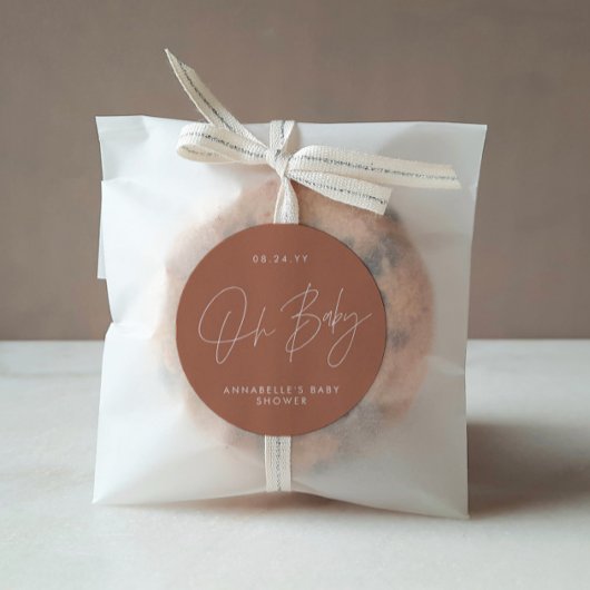 Baby shower script modern terracotta elegant ronde sticker